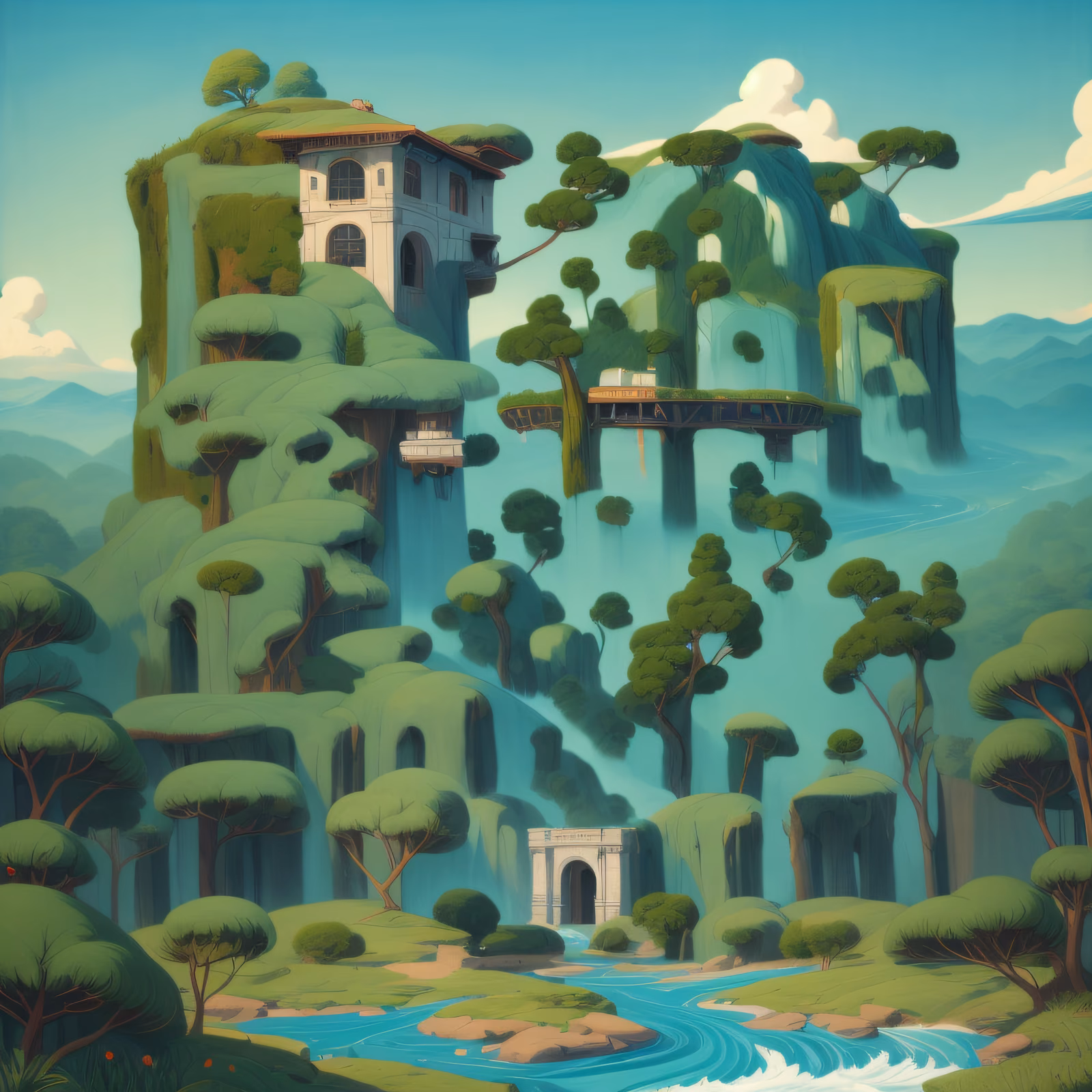 Mossy Cliff River Landscape Storybook QR Code Art — image 1