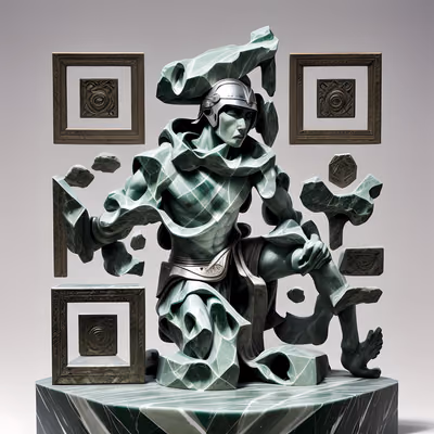 Green Marble Warrior Sculpture QR Code Art — image 1