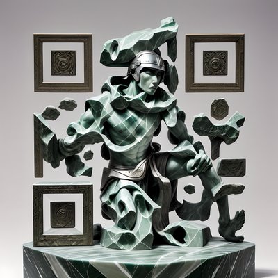 Green Marble Warrior Sculpture QR Code Art