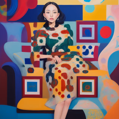 Woman on Couch Abstract Painting QR Code Art — image 1