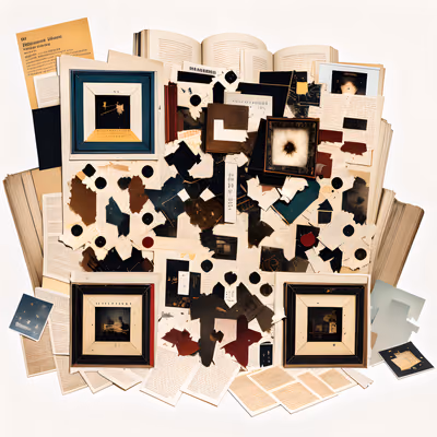 Коллаж из рваных страниц книг: QR-код для обложек — изображение 1