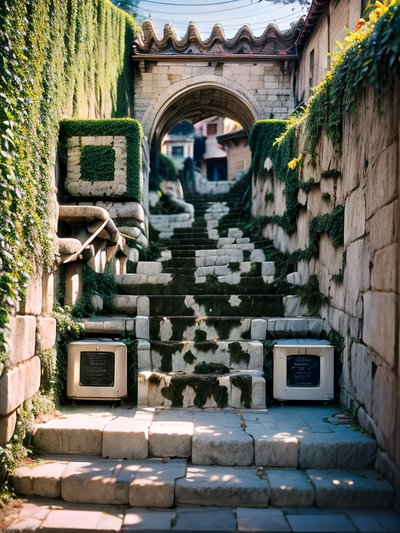 Ivy Stone Steps Film Photography QR Code for Posters