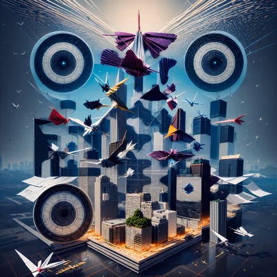 Origami Crane Skyscraper City Surreal QR Code for Posters — image 1