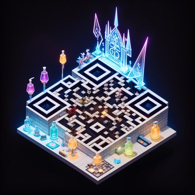 Isometric Fantasy Ink Parlor Diorama QR Code for Posters