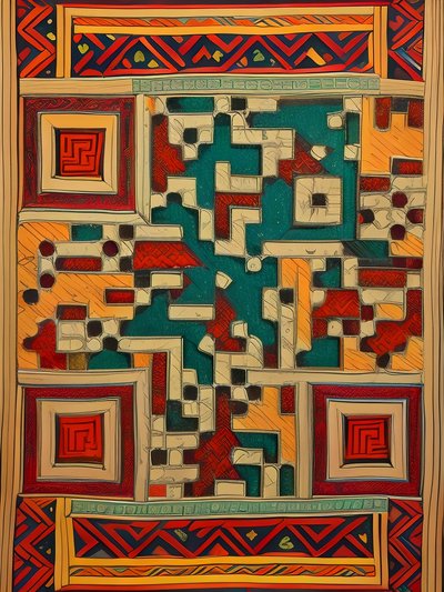 Traditional Geometric Rug Pattern QR Code Art
