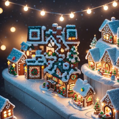 Gingerbread Christmas Village 3D QR Code for Greeting Cards
