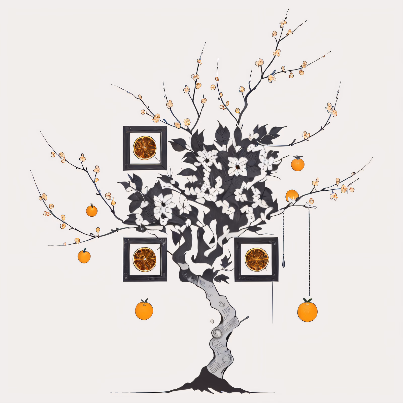 橙子树水墨画二维码艺术 — 图片 1