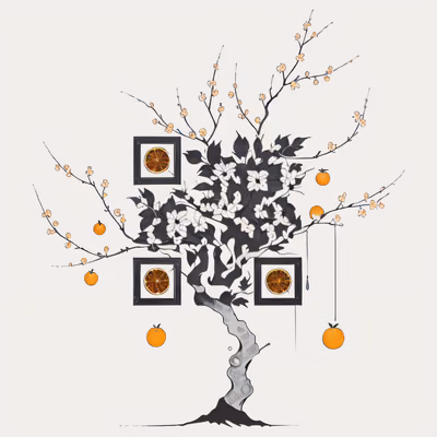 橙子树水墨画二维码艺术 — 图片 1