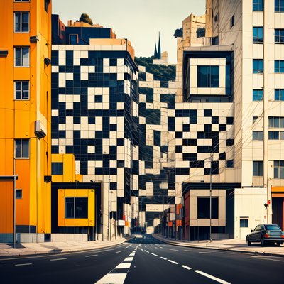 Городская улица в гуаши: QR-код для постеров