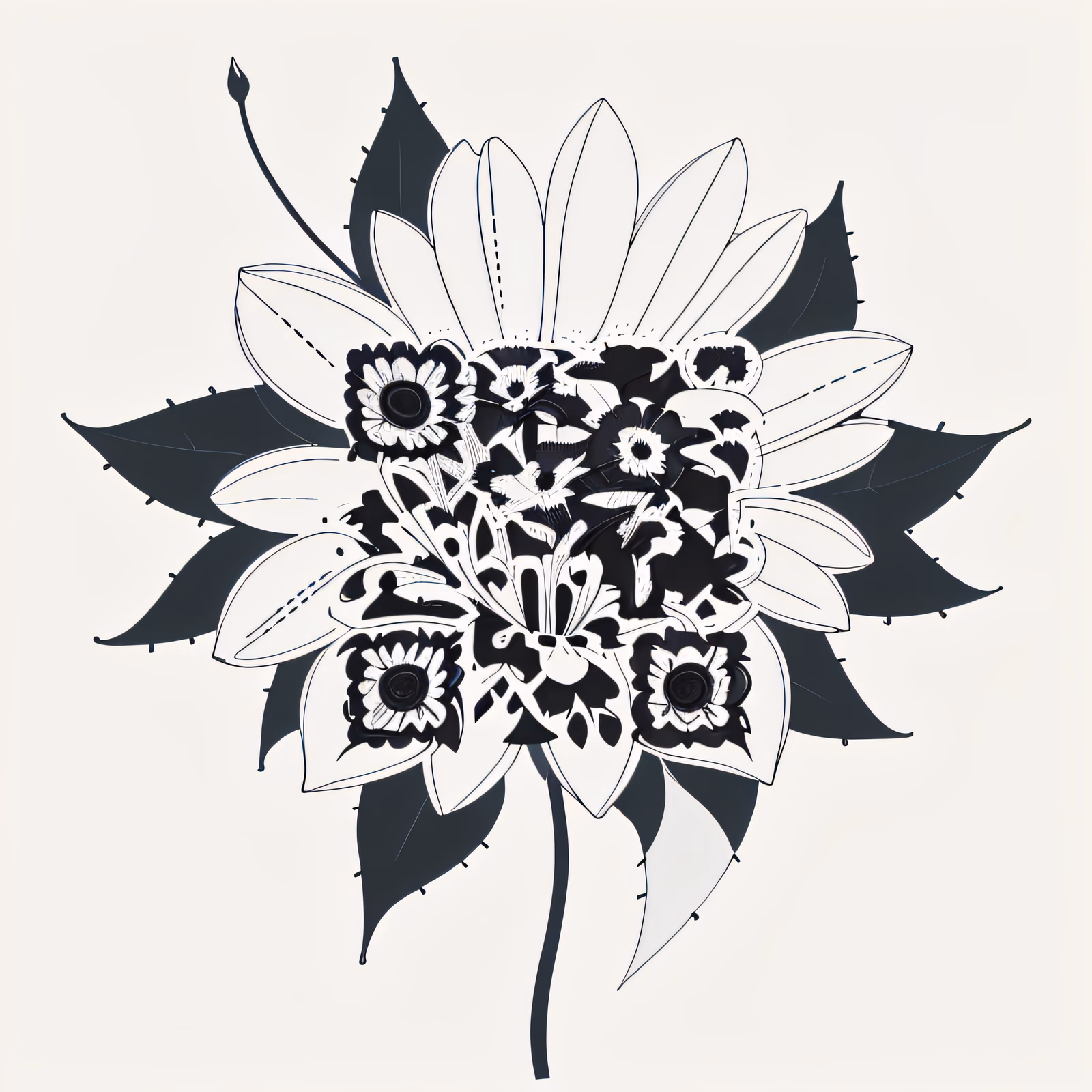 雏菊黑线条纹身风二维码艺术,适用于临时纹身 — 图片 1