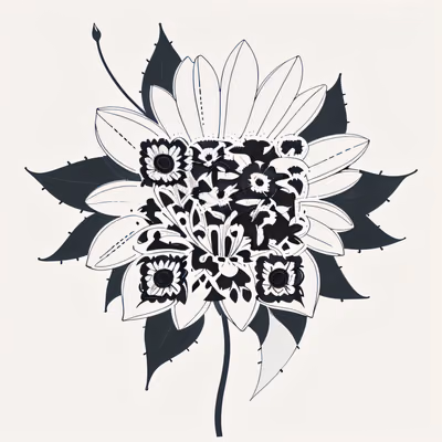 雏菊黑线条纹身风二维码艺术,适用于临时纹身 — 图片 1