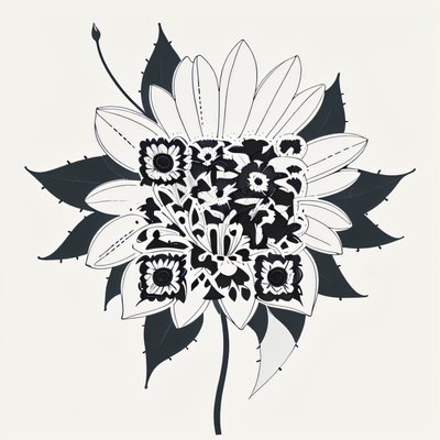 Daisy Ink Lineart Tattoo QR Code for Temporary Tattoos