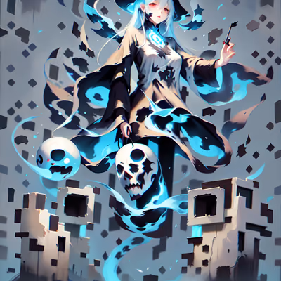 Anime Witch With Ghost Flames QR Code for Posters — image 1