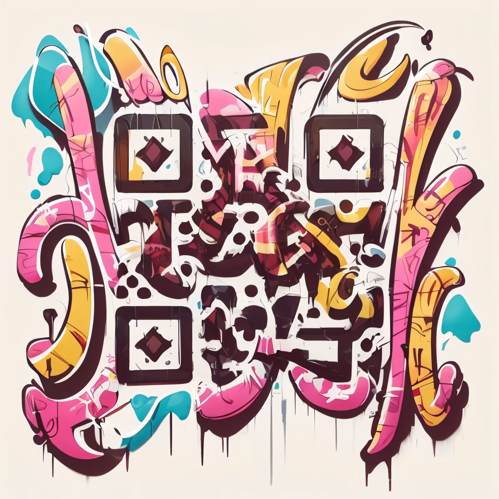 Розовые граффити-буквы: QR-код в стиле уличного искусства для стикеров — изображение 1