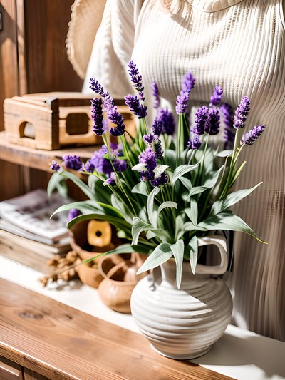 Lavender in White Pitcher Photo QR Code Art
