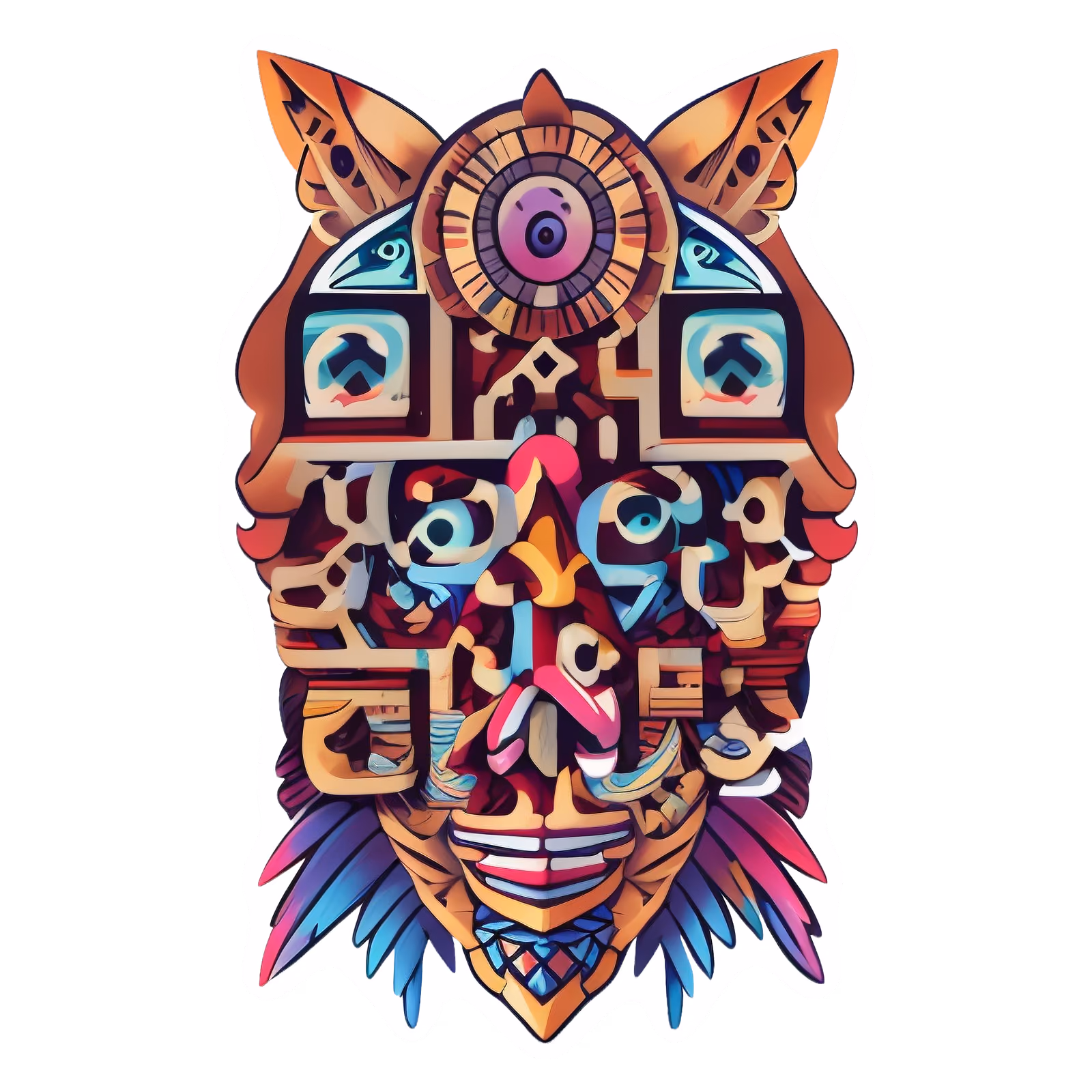 Племенная тотемная маска: векторный QR-код для наклеек — изображение 1