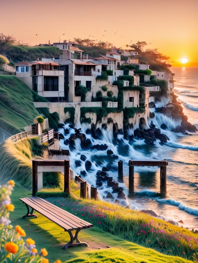 Закат на прибрежном утёсе: фото QR-код для постеров