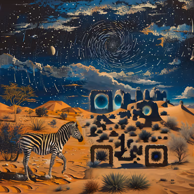 Surreal Zebra Desert Night QR Code Art — image 1