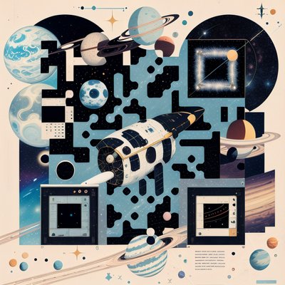 Rocket and Planets Space Collage QR Code for Posters