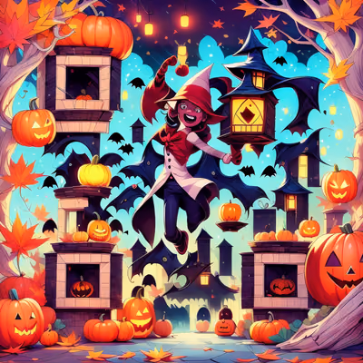 Young Witch Halloween Cartoon Pumpkin QR Code for Posters — image 1