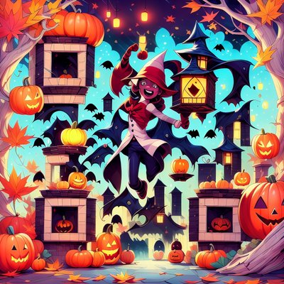 Young Witch Halloween Cartoon Pumpkin QR Code for Posters
