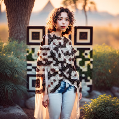Curly Haired Woman Garden Portrait QR Code for Posters — image 1
