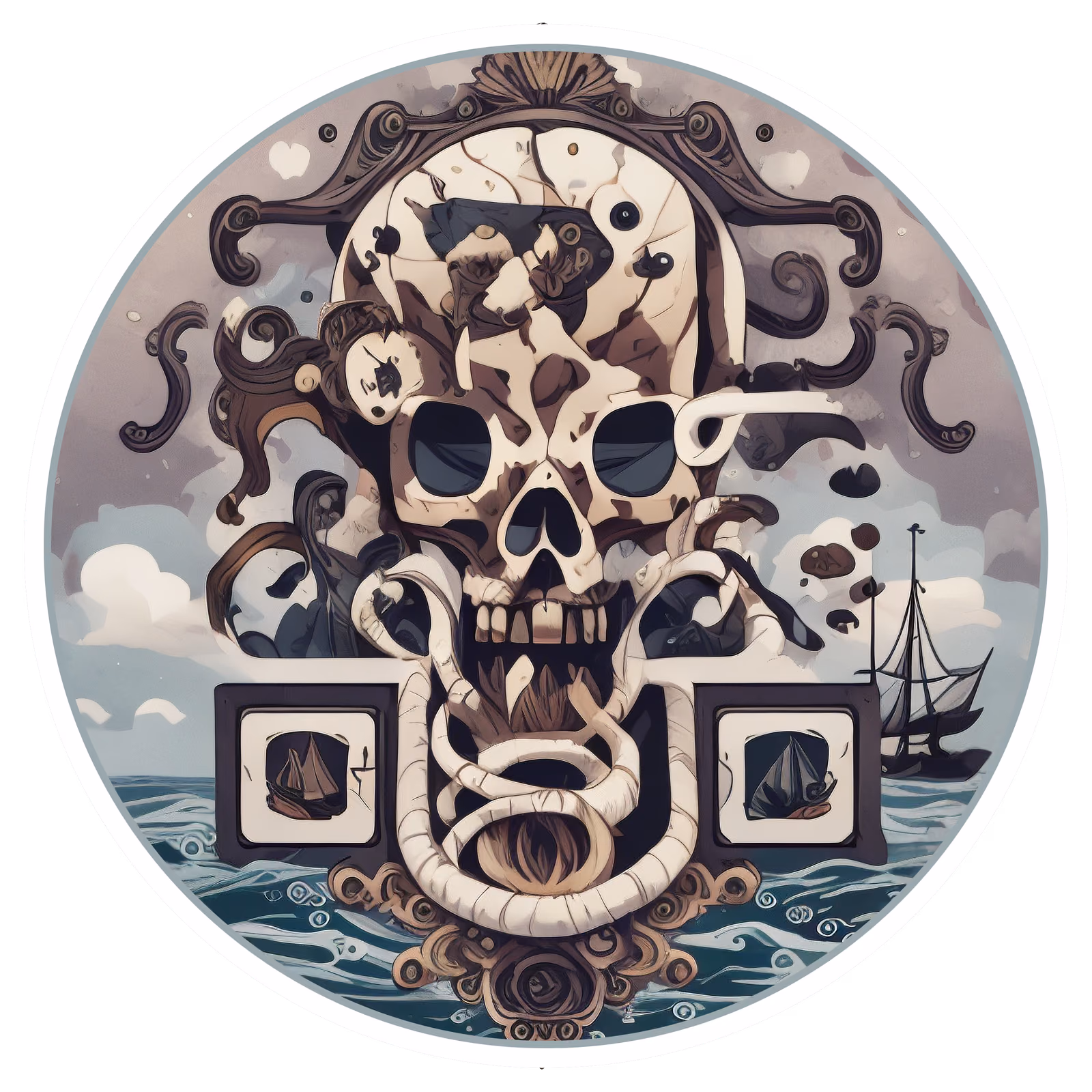 Pirate Skull Ocean Vector QR Code for Stickers — image 1