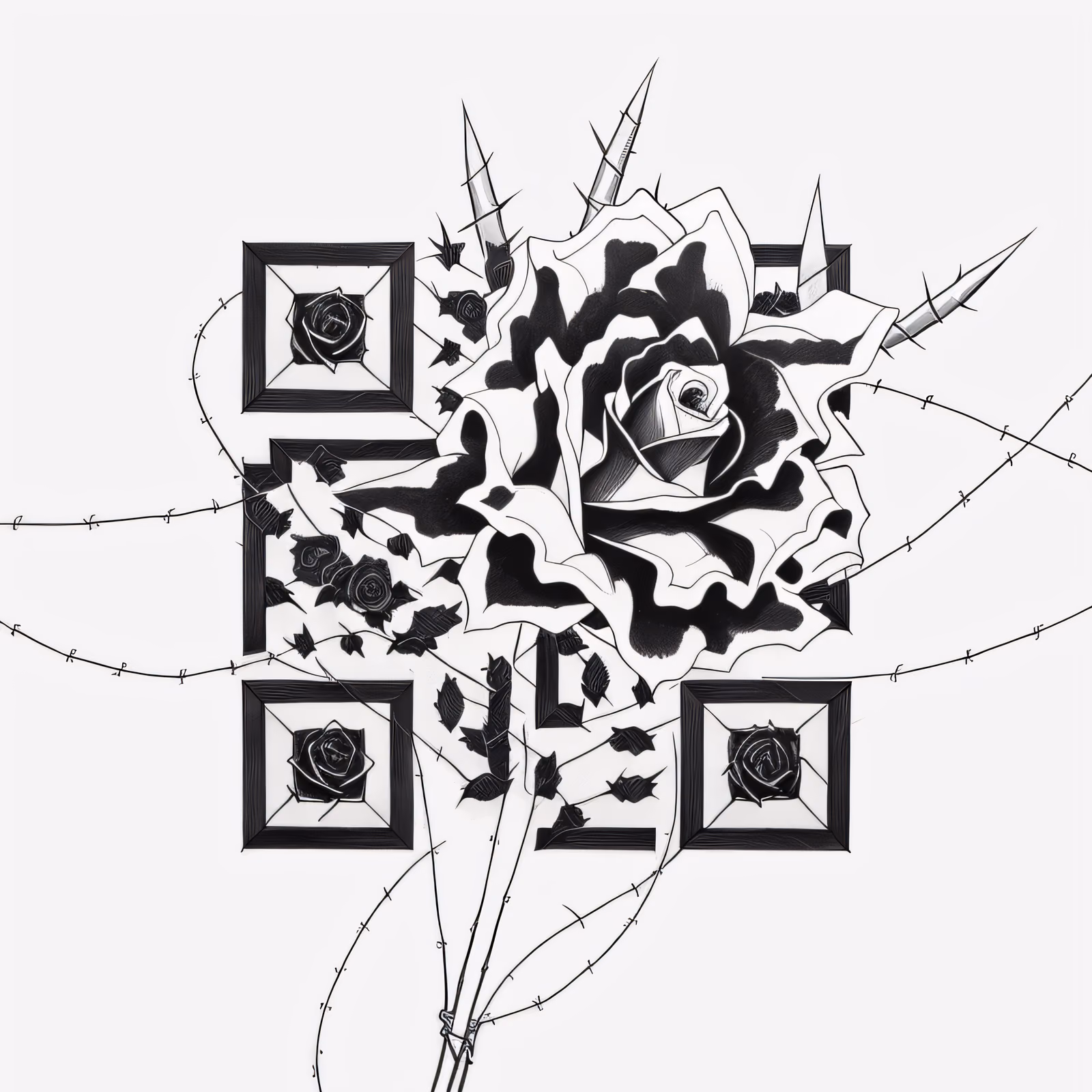 Barbed Wire Rose Tattoo QR Code for Temporary Tattoos — image 1
