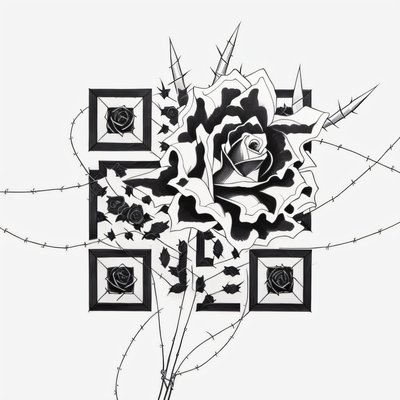 Barbed Wire Rose Tattoo QR Code for Temporary Tattoos