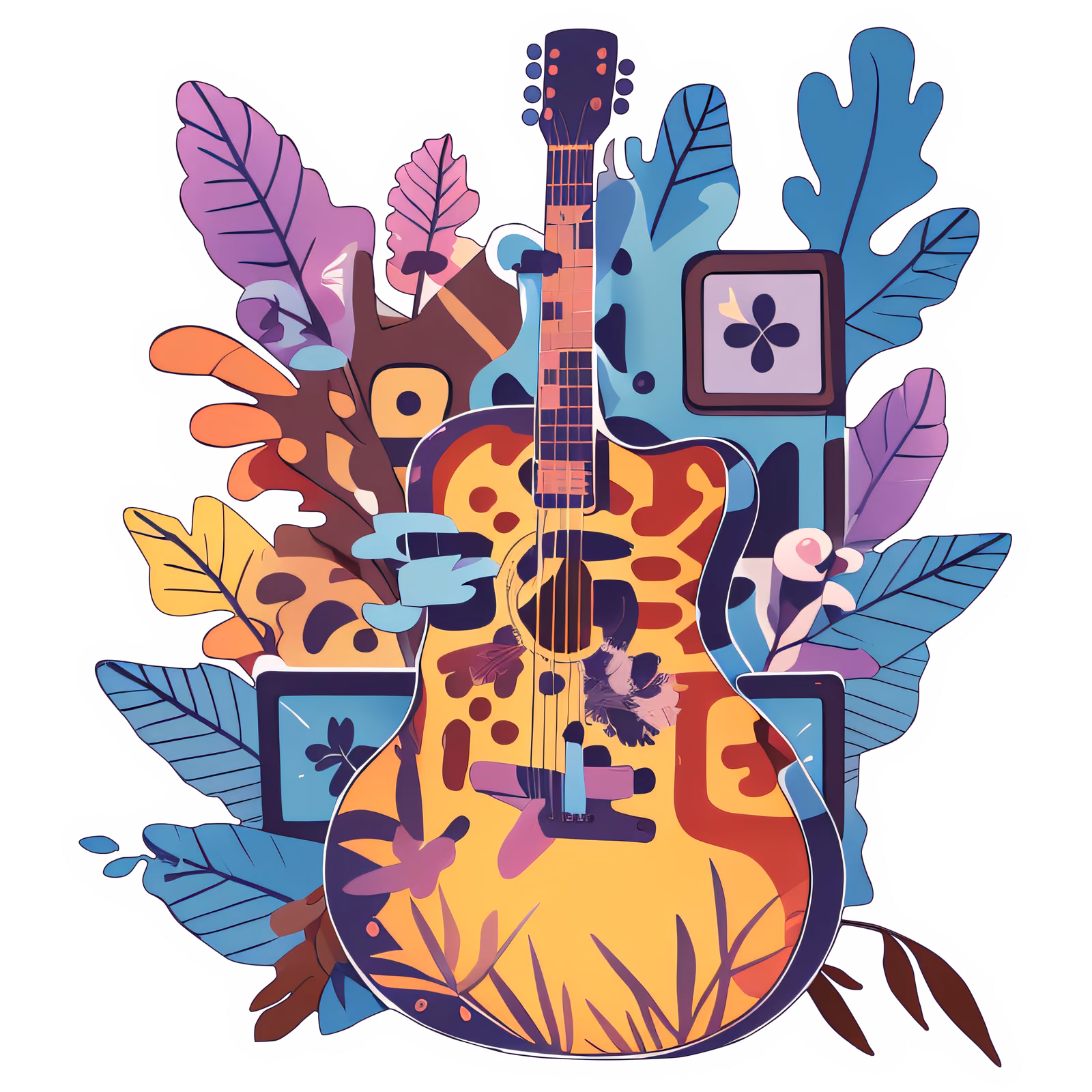 Guitar and Leaves Vector QR Code for Stickers — image 1