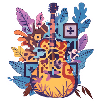 Guitar and Leaves Vector QR Code for Stickers — image 1
