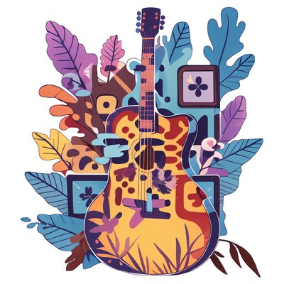 Guitar and Leaves Vector QR Code for Stickers