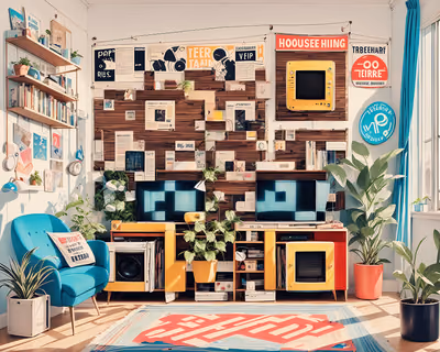 Retro Living Room Pop Illustration QR Code Art — image 1