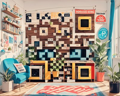 Retro Living Room Pop Illustration QR Code Art