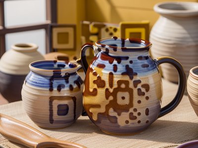 Glazed Ceramic Jugs Photo Vase QR Code Art