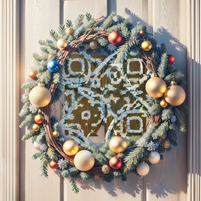 Christmas Wreath Digital Painting Door QR Code for Greeting Cards