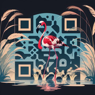 Flamingo in Reeds Flat Vector QR Code for Posters
