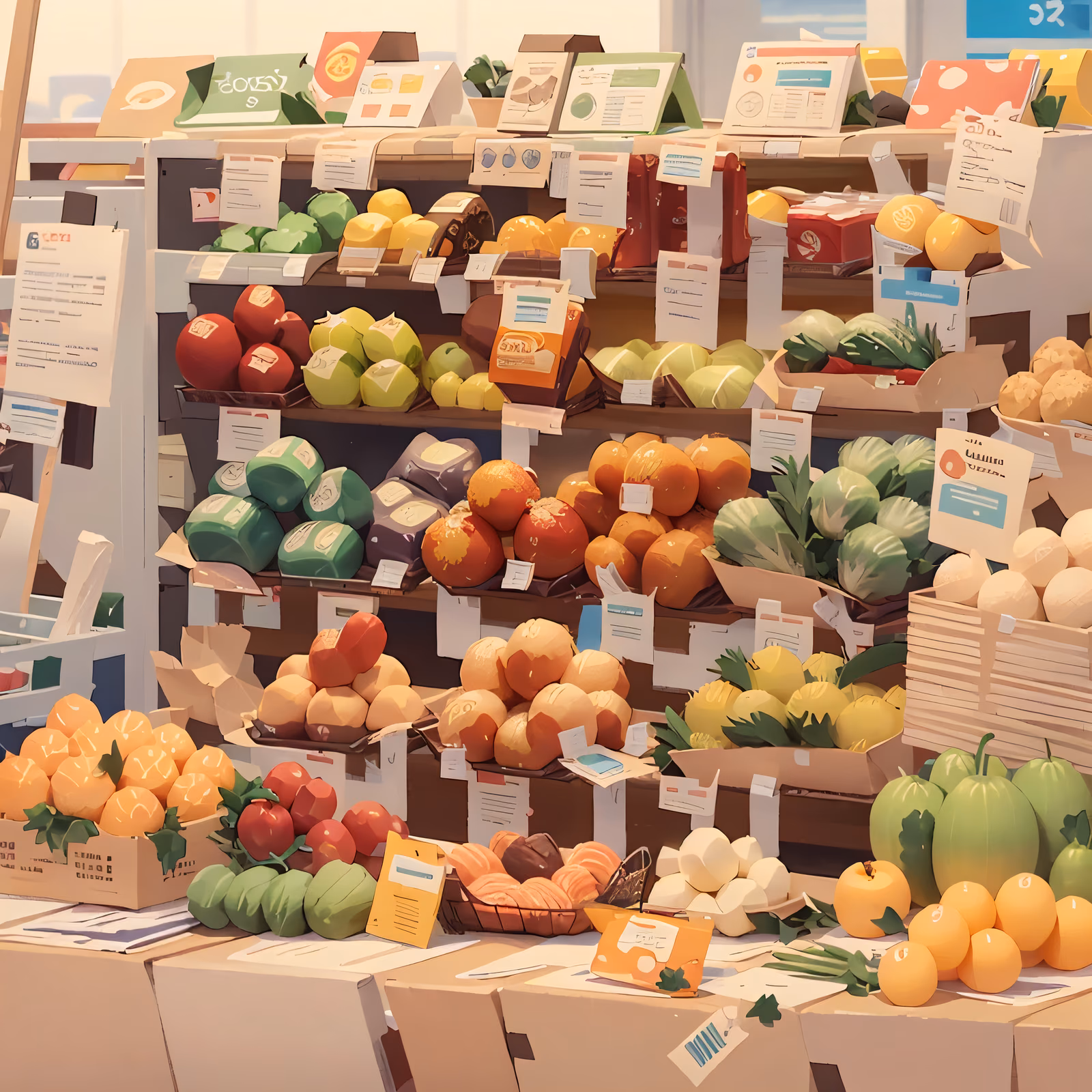 Supermarket Produce Shelves Digital Painting QR Code for Packaging — image 1