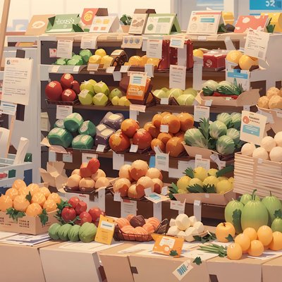 Supermarket Produce Shelves Digital Painting QR Code for Packaging