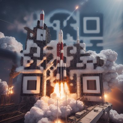Rocket Launch Space Scene QR Code for Posters