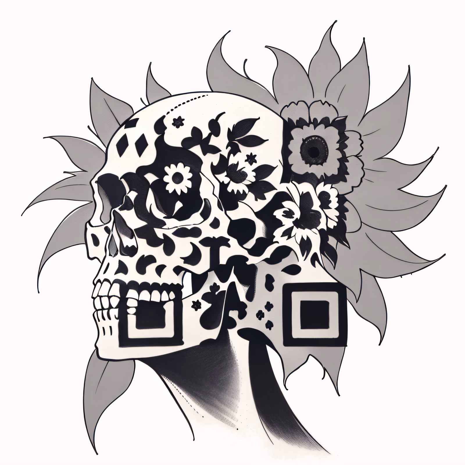 Sunflower Skull Ink Tattoo QR Code for Temporary Tattoos — image 1