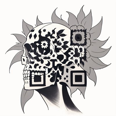 Sunflower Skull Ink Tattoo QR Code for Temporary Tattoos