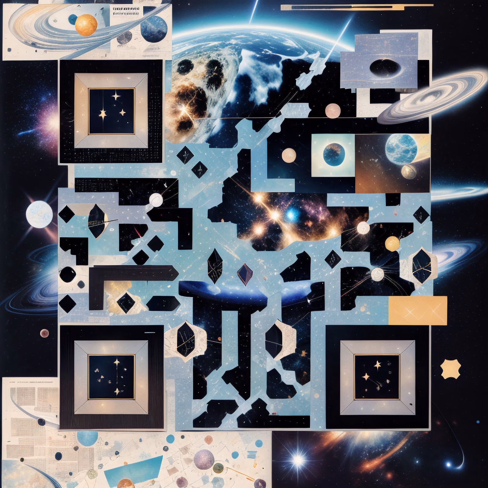 Cosmos Paper Collage QR Code for Posters — image 1