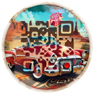 Classic Red Convertible Desert Road QR Code for Stickers