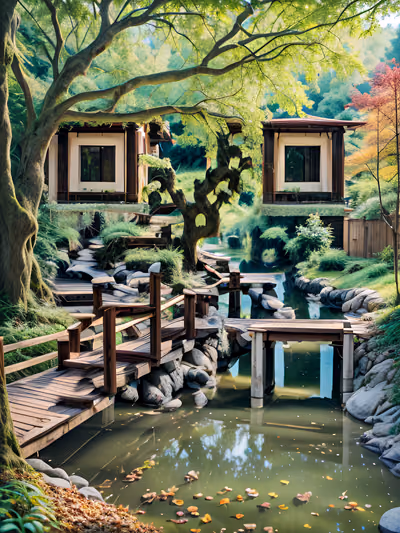 Riverside Footbridge Garden Photo QR Code Art — image 1