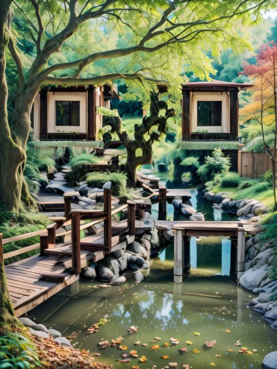 Riverside Footbridge Garden Photo QR Code Art