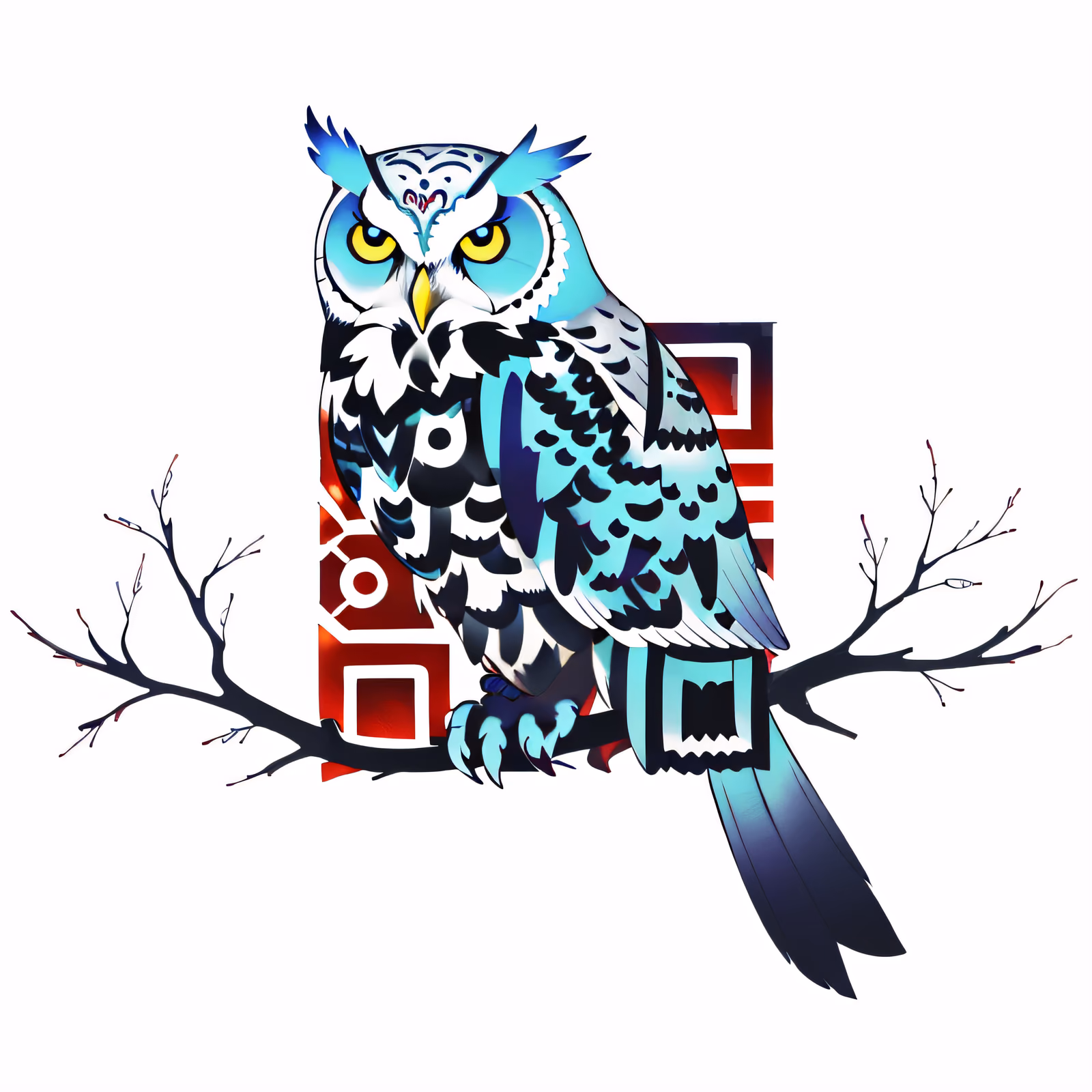 Colorful Owl on Branch Tattoo QR Code for Temporary Tattoos — image 1