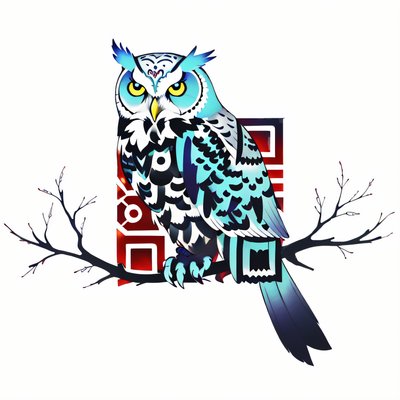 Colorful Owl on Branch Tattoo QR Code for Temporary Tattoos