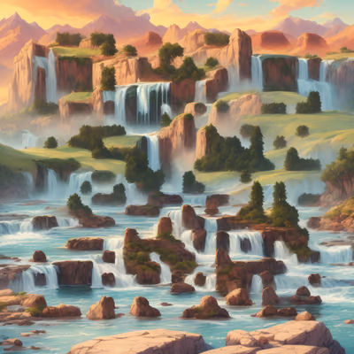 Mountain Waterfall River Painting QR Code Art — image 1