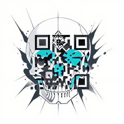 Хрустальный череп, татуировка тушью, QR-код для временных тату